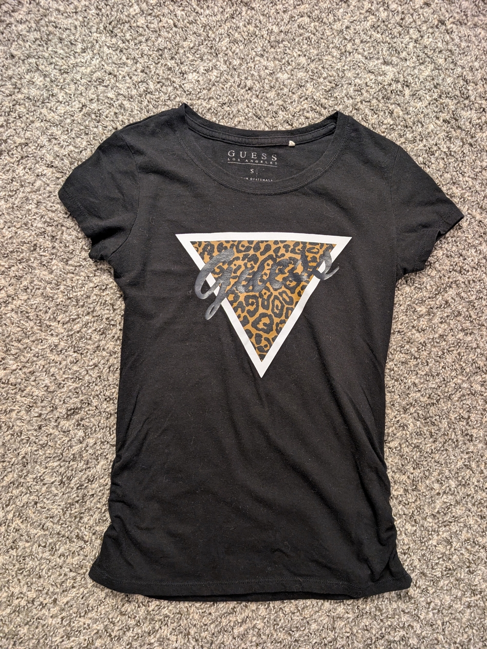 GUESS Black Tee with Leopard Triangle Logo